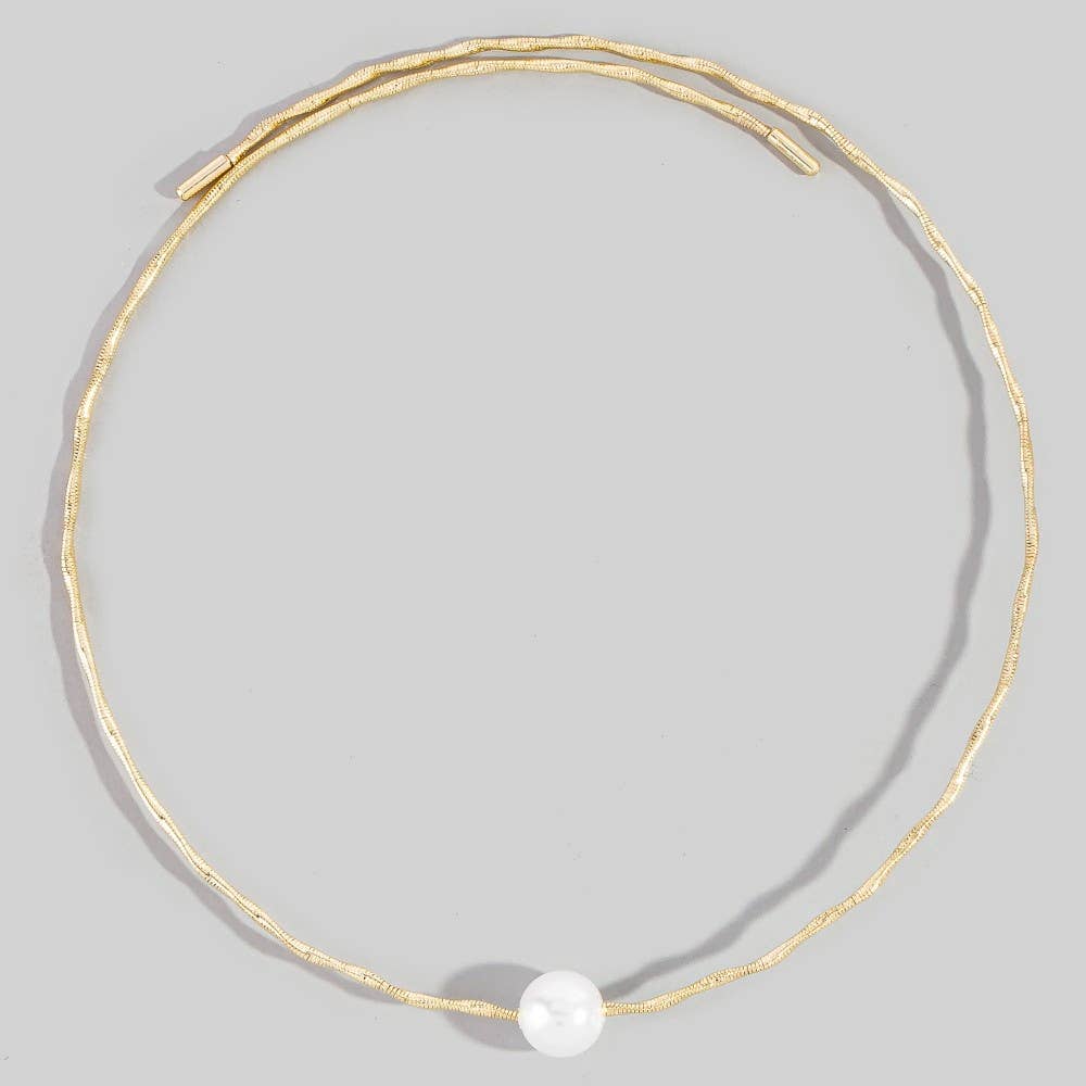 Pearl Bead Twisted Wire Choker Necklace: G