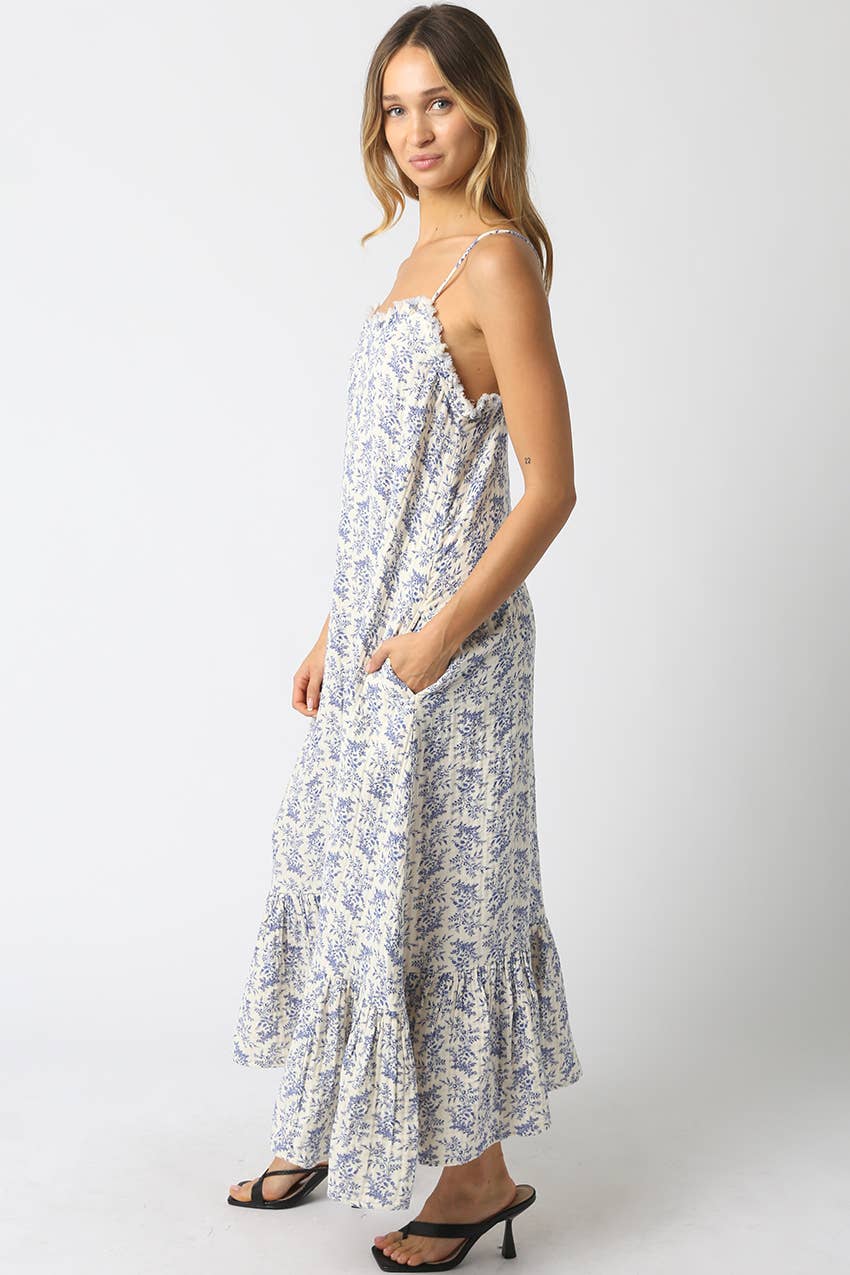 Katie Ruffle Maxi Dress: Blue / Contemporary / M