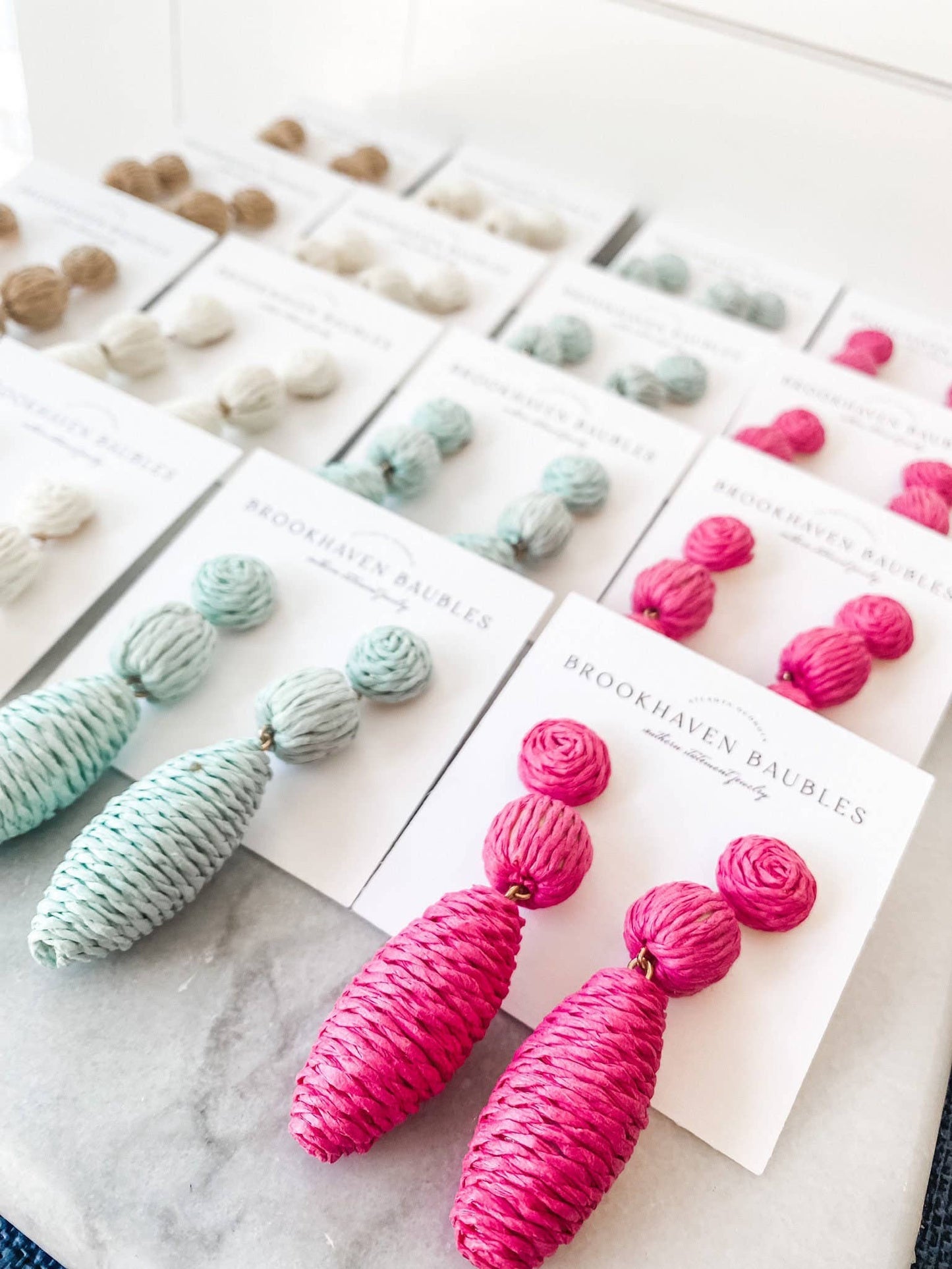 White Raffia Drop Statement Earrings