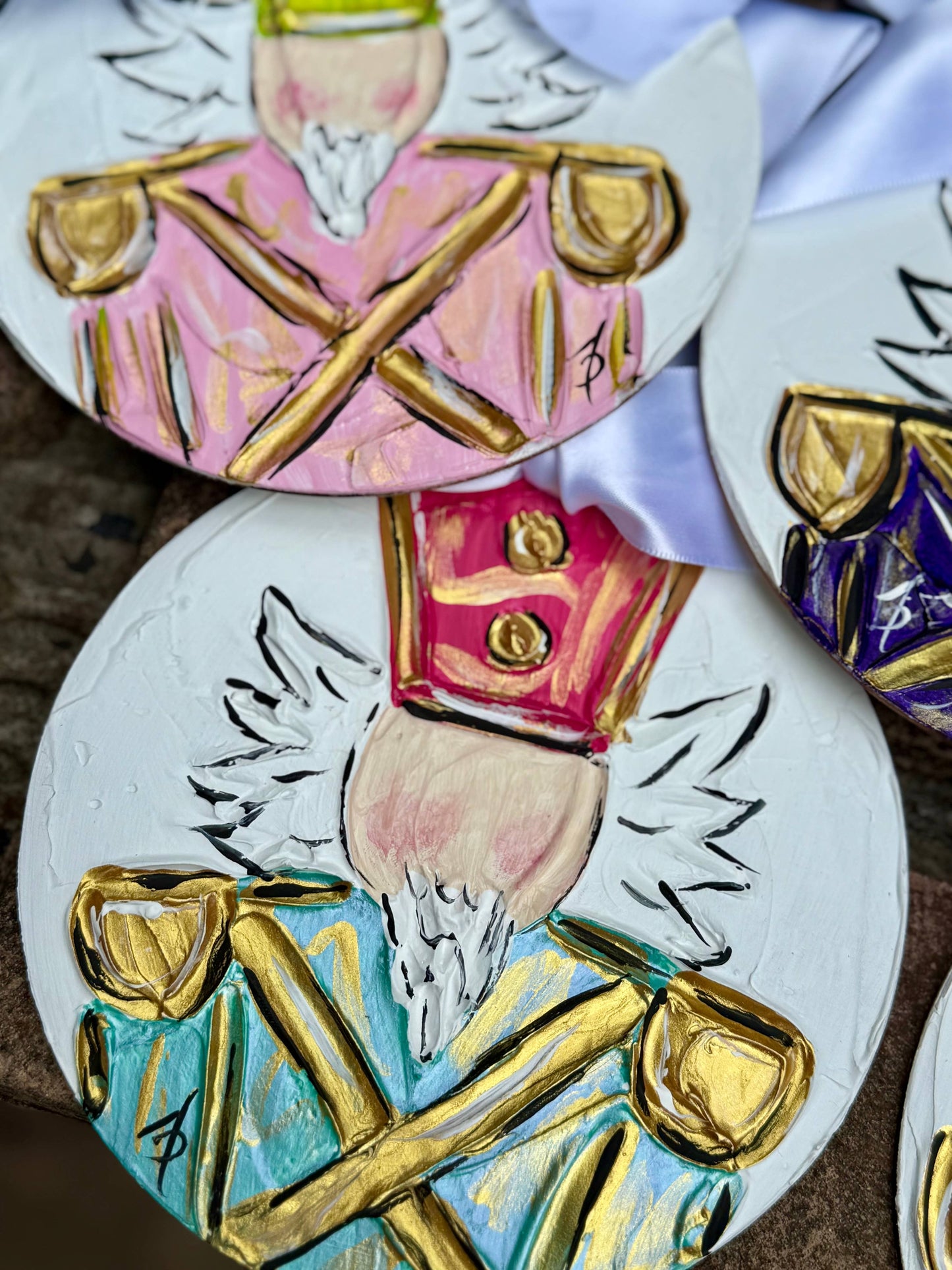 Nutcracker ornament textured hand painted : Red/blue