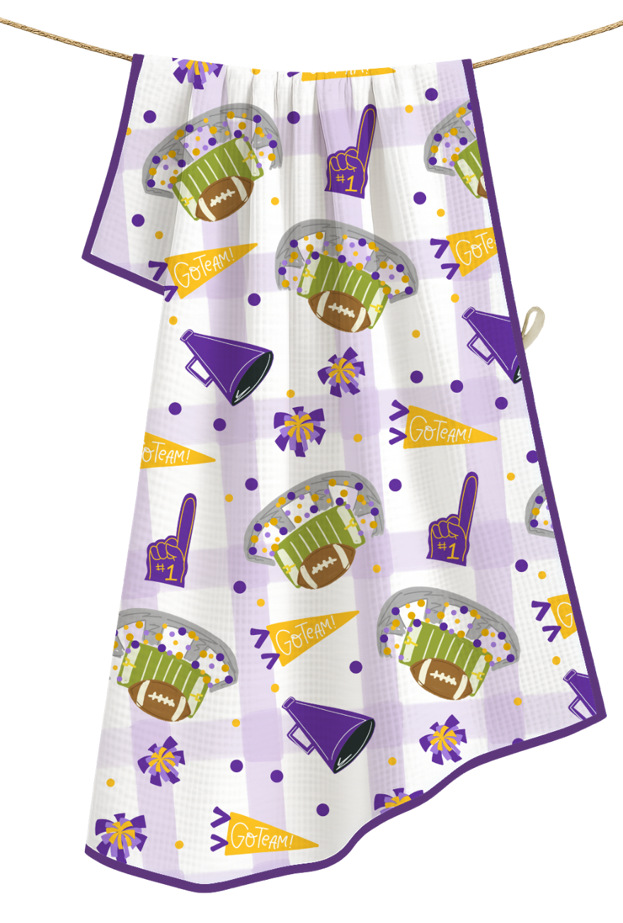 Purple & Gold Football Game Day- Microfiber Waffle Weave Tea Towel