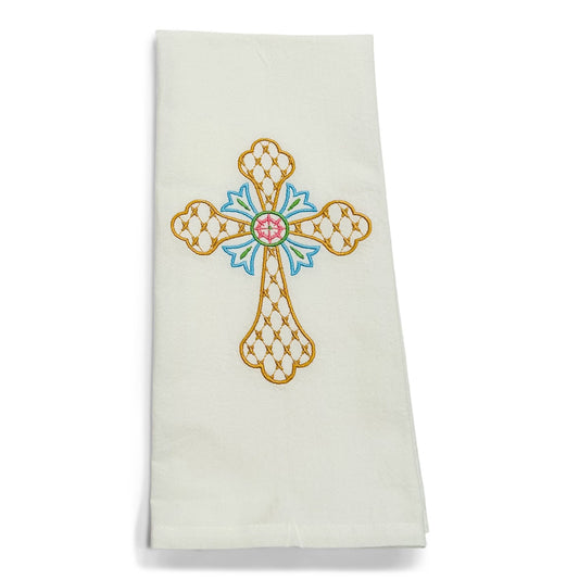 Towel - Fishtail Cross on white