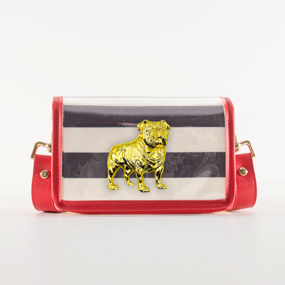 Petite Black Stripe Stadium Bag with Bulldog