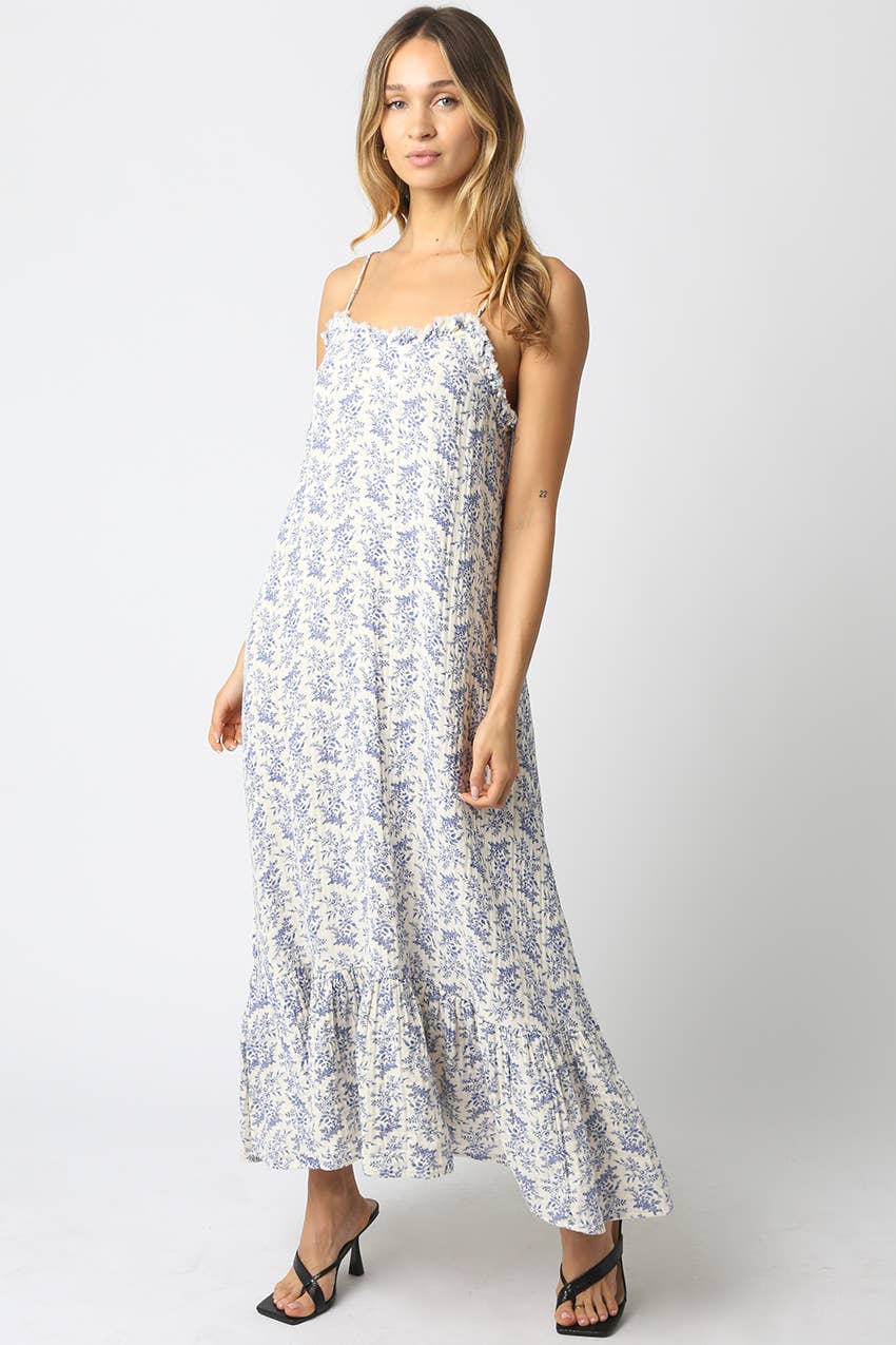 Katie Ruffle Maxi Dress: Blue / Contemporary / L