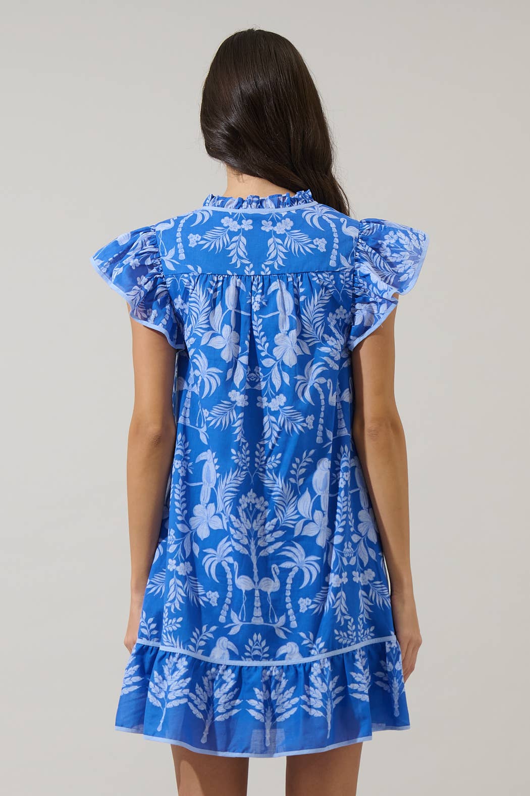 Davina Floral Ebba Shift Mini Dress: COBALT-WHT / XS