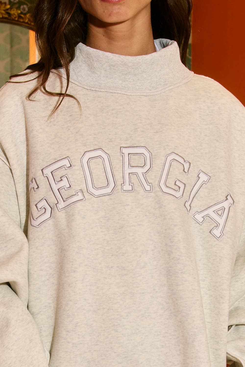 IT2594E-GEORGIA 'GEORGIA' Embroidered Mock Neck Sweatshirt: ASH GREY / S/M-L/XL (3-3)