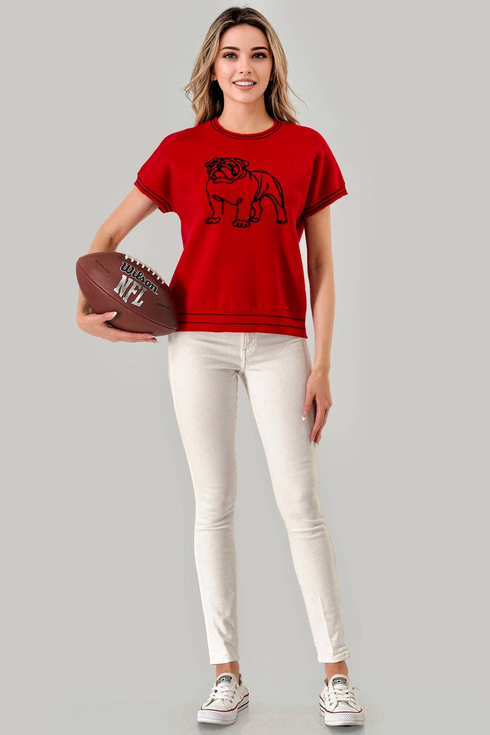 Mbt 4155 Abstract Bulldog Gameday Sweater Top Red 