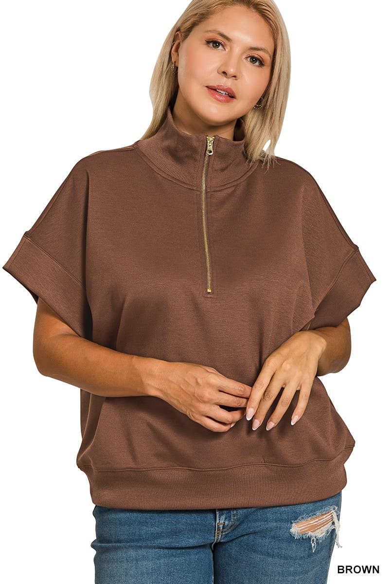 Plus Scuba High Neck Half Zip Short Slv Pullover: CORNFLOWER BLUE / 2-2-1(1X-2X-3X)