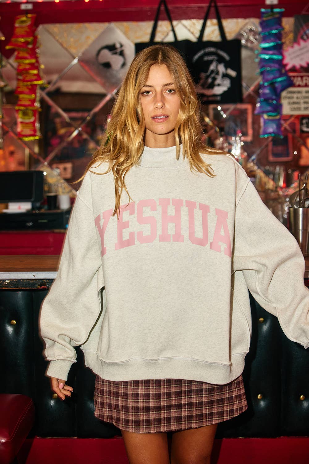 IT2594-YESHUA 'YESHUA & YHWH' Reversible Mockneck Sweatshirt: ASH GREY / S/M-L/XL (3-3)