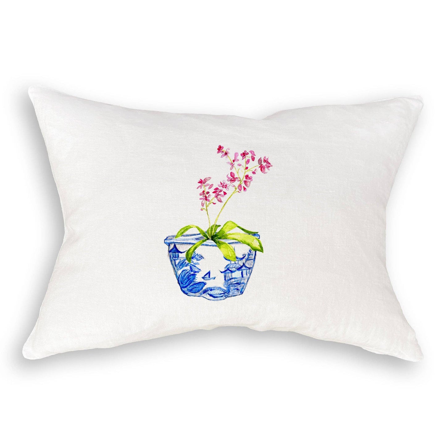 Blue & White Bowl with Pink Orchid: Dishtowel / -