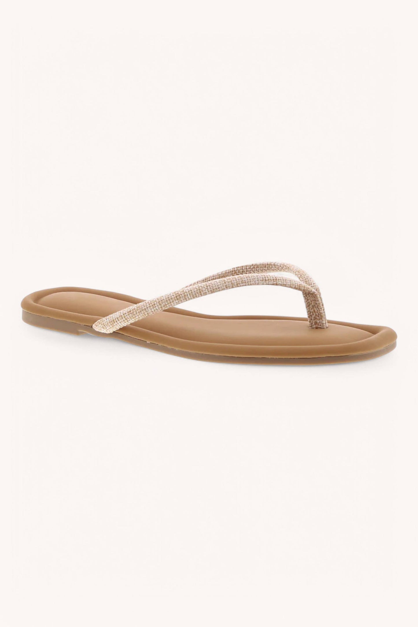 PRISCILLA-5 SQUARE TOE SIMPLE THONG STRAP SANDALS: BEIGE LINEN / B18