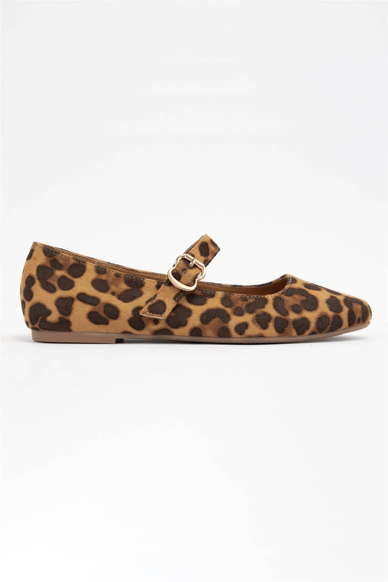 CHARLOTTE-10 BUCKLED STRAP SOFT SQUARE TOE MARY JANE FLATS: LEOPARD SUEDE / B12