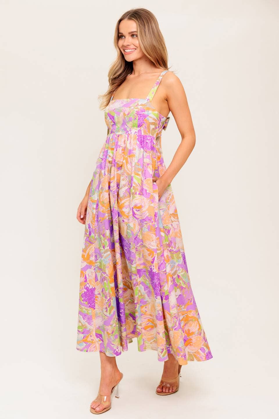A printed woven midi dress - ID22419: Pink / Contemporary / M