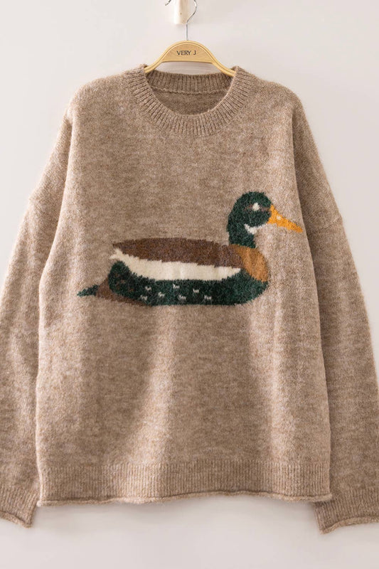 12W3683N-Cozy Mallard Sweater: MOCHA / S-M-L/2-2-2