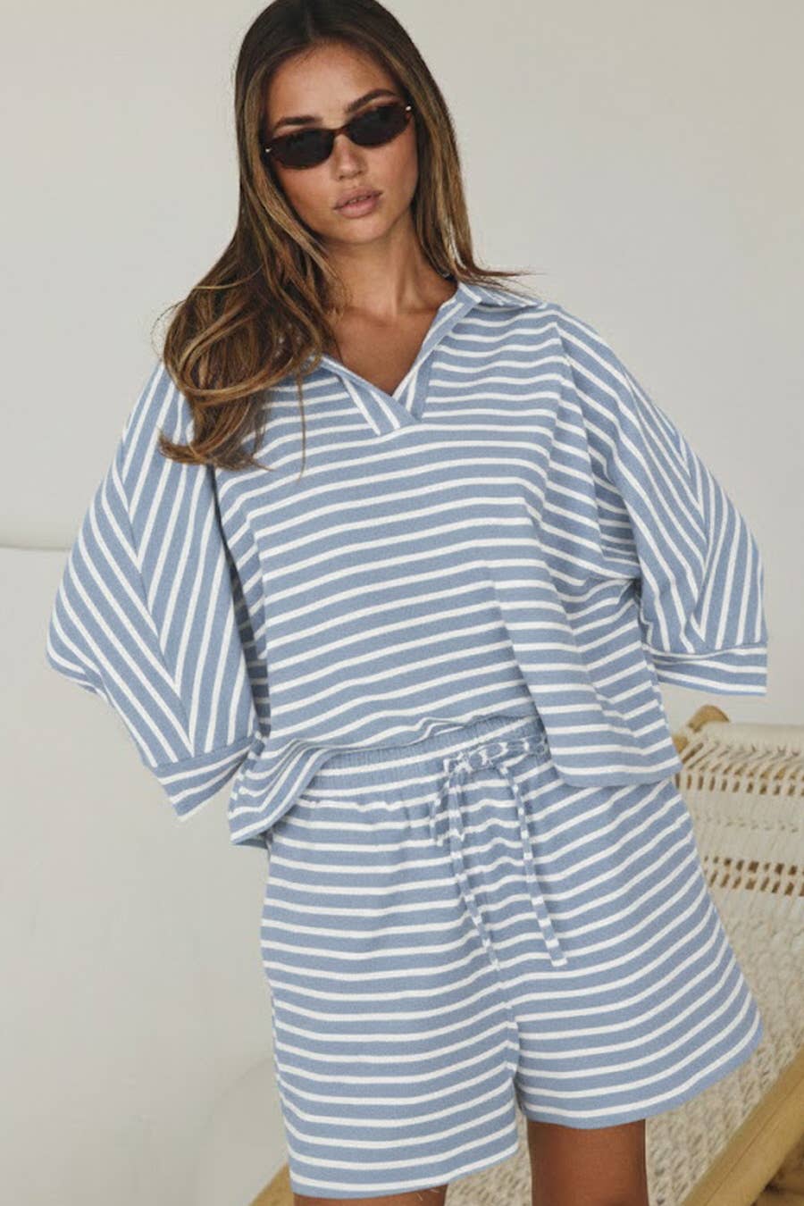 Two-piece Set: Dusty Blue Stripe / M