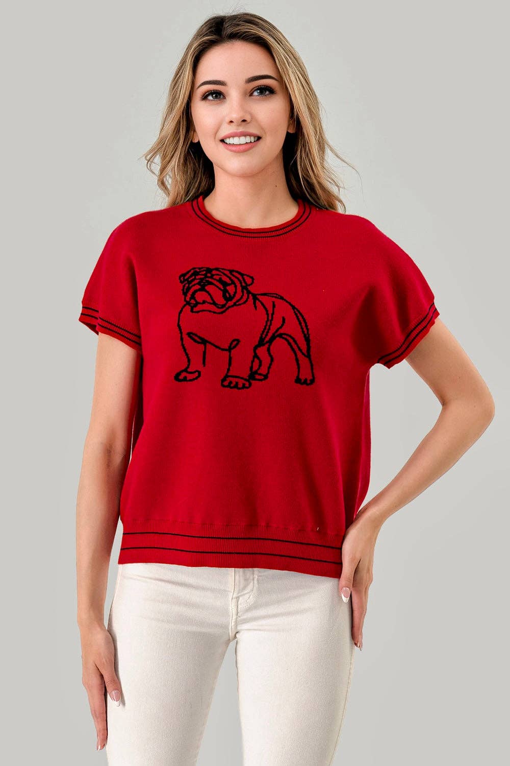 Mbt 4155 Abstract Bulldog Gameday Sweater Top Red 