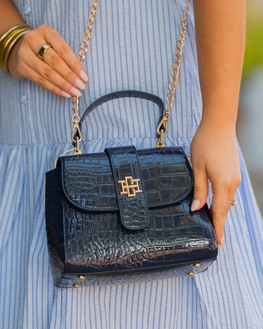 Tucker Handbag Navy Patent EC: Default