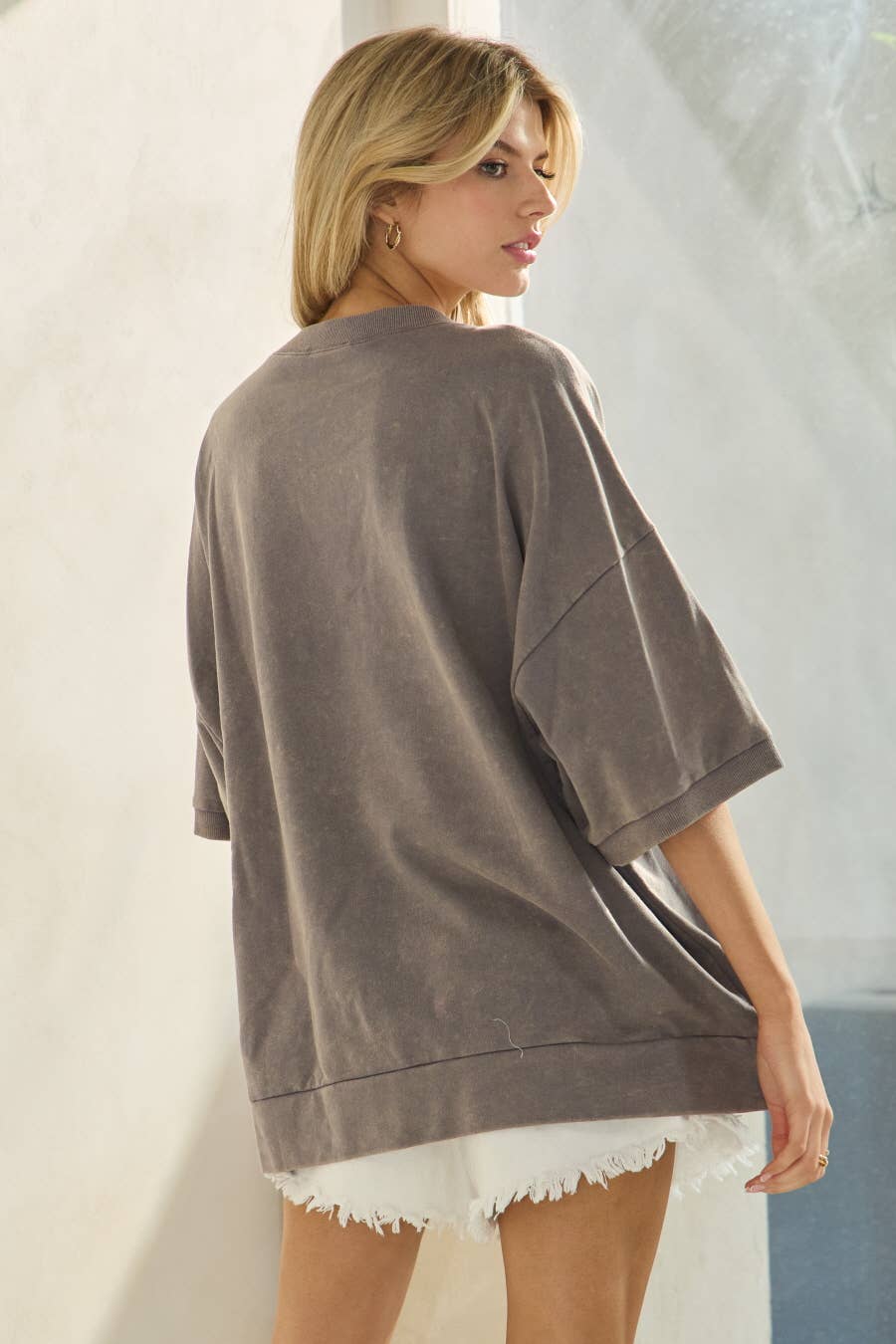 Americana French Terry Short Sleeve Pullover: Washed White / L