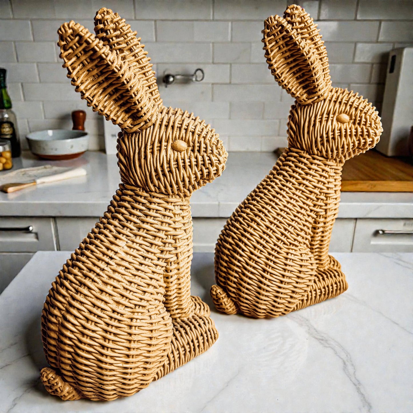 Rabbit Statue Wicker Weave Bunnies, Easter Bunny Home Decor: Brown