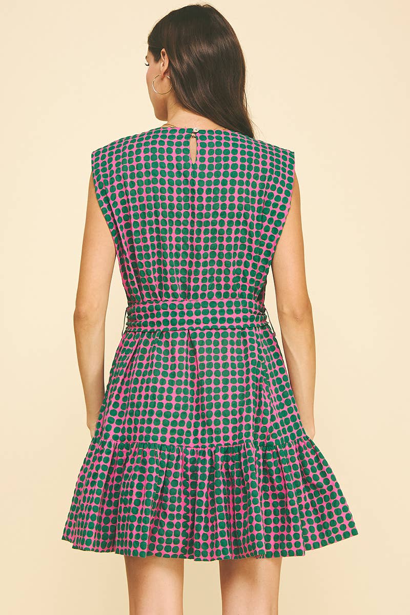 MULTI-COLOR POLKA DOT TIERED MINI DRESS - 6867DA: Pink / L
