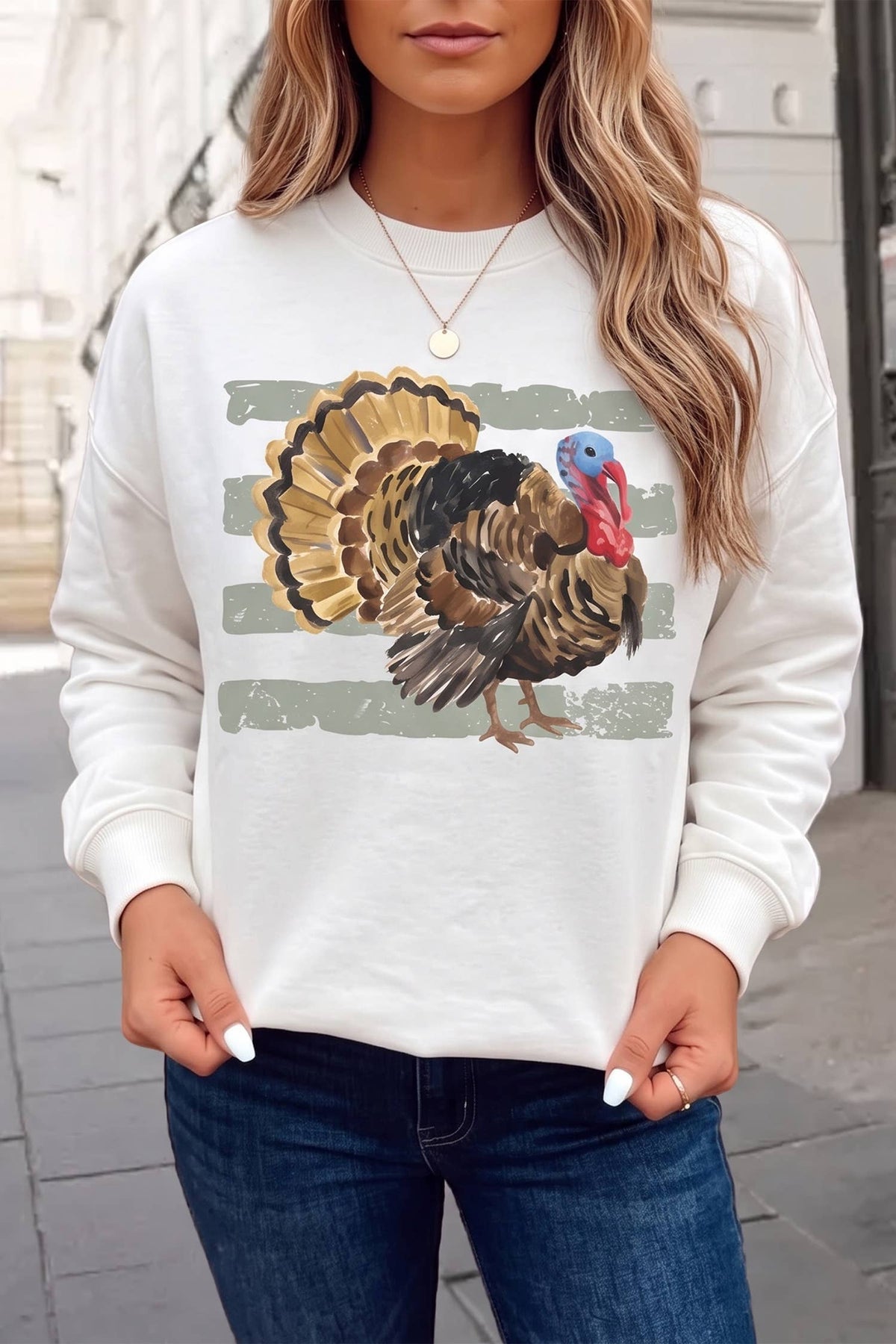 Thanksgiving Turkey Crewneck Graphic Sweatshirt | S-XL : White / S