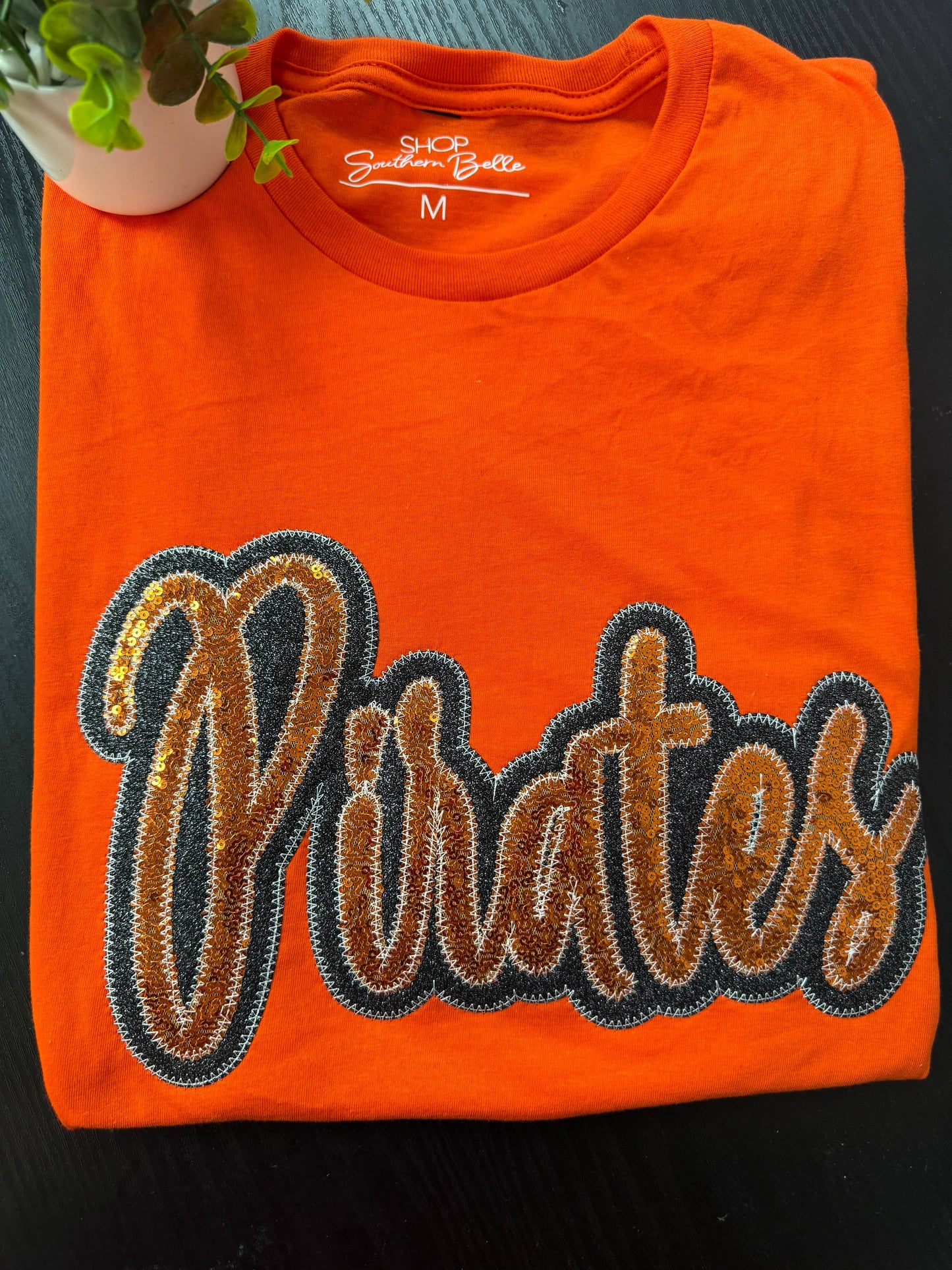 Game Day Custom School Spirit Wear Real Sequins Short Sleeve: Caroline Blue / Large