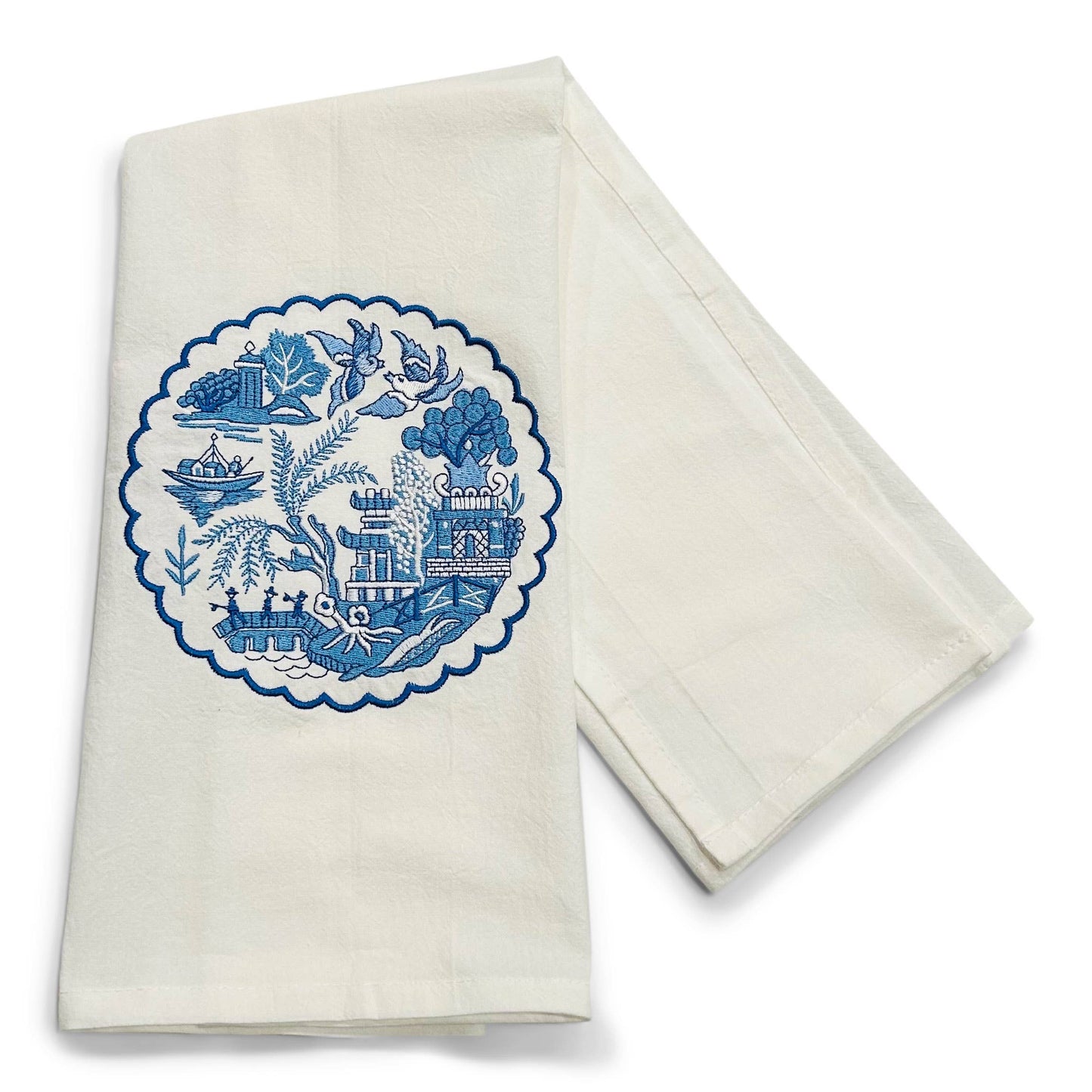 Towel - Willow Pagoda Plate on White