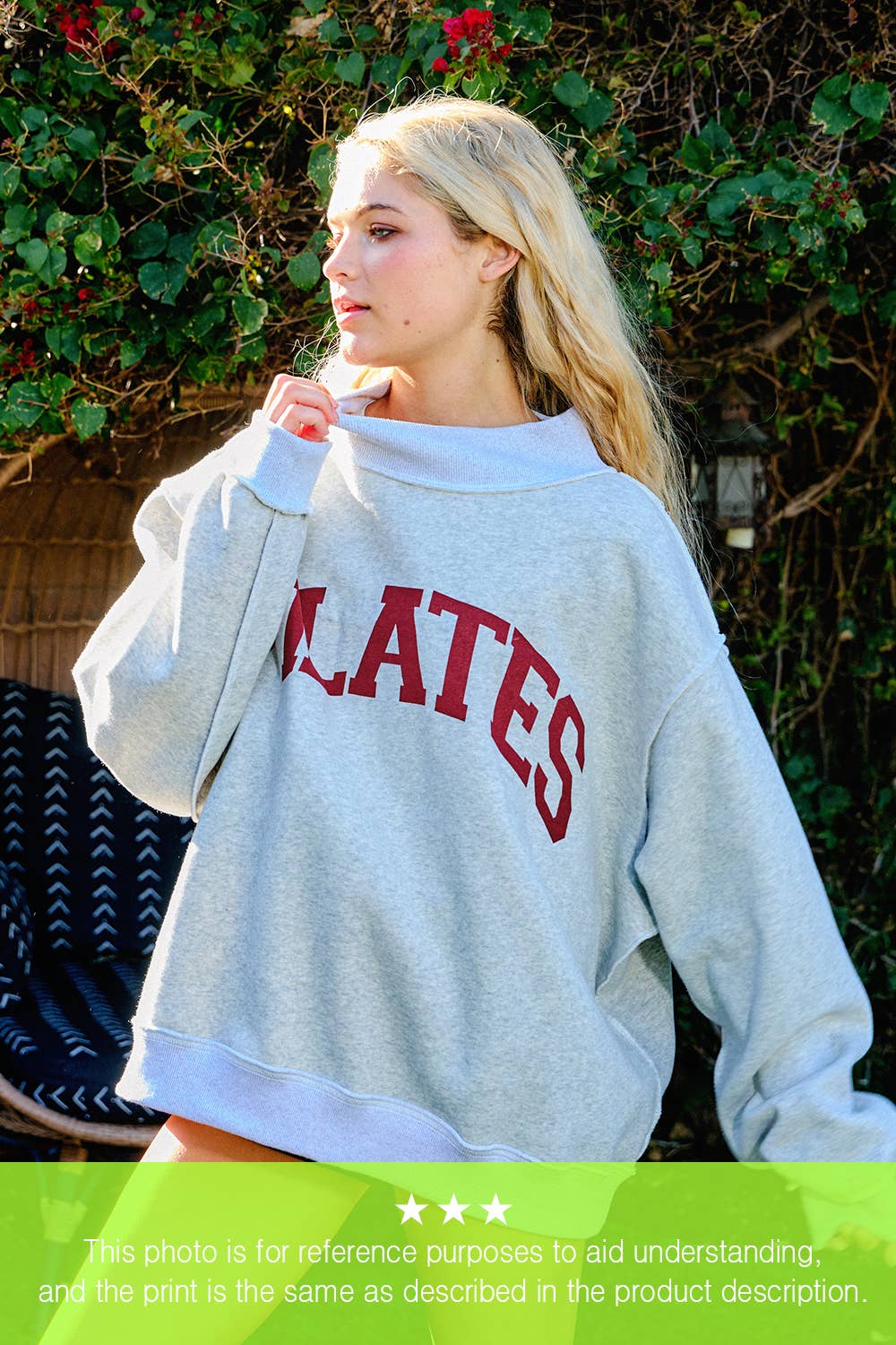 IT2594-GEORGIA 'GEORGIA & GA' Print Reversible Mockneck Swea: Heather grey / S/M-L/XL (3-3)