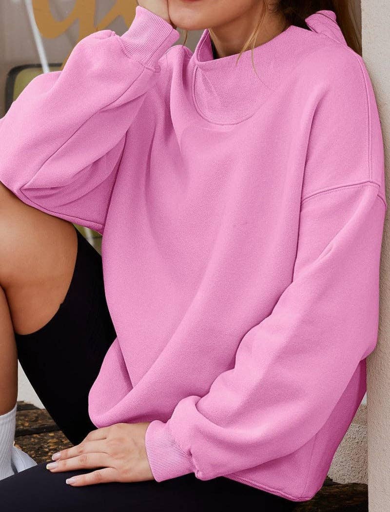 Elevated Mock Neck Loose Top: GREY / 2XL
