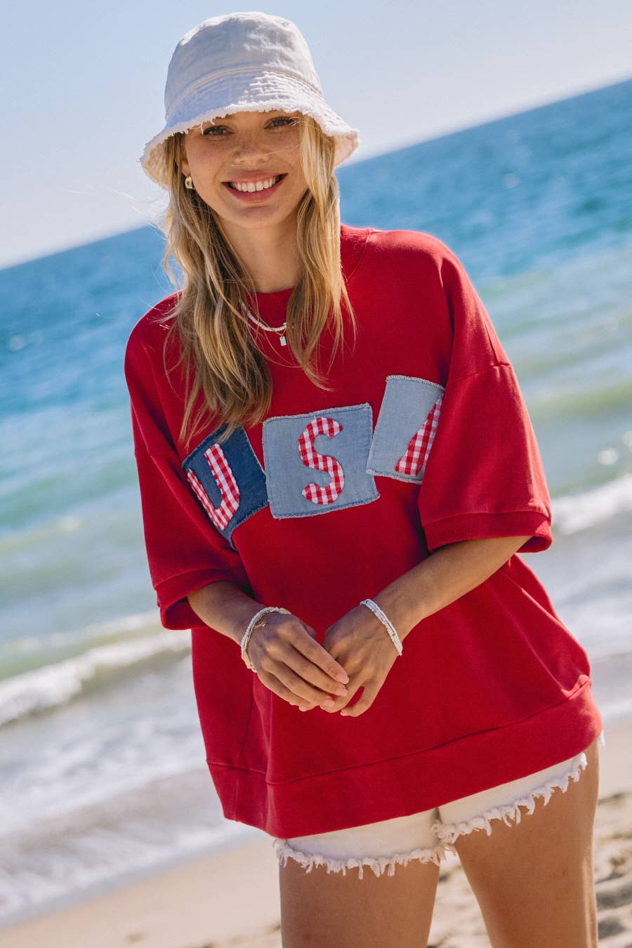 USA Logo Patch French Terry Top: Washed Red / S