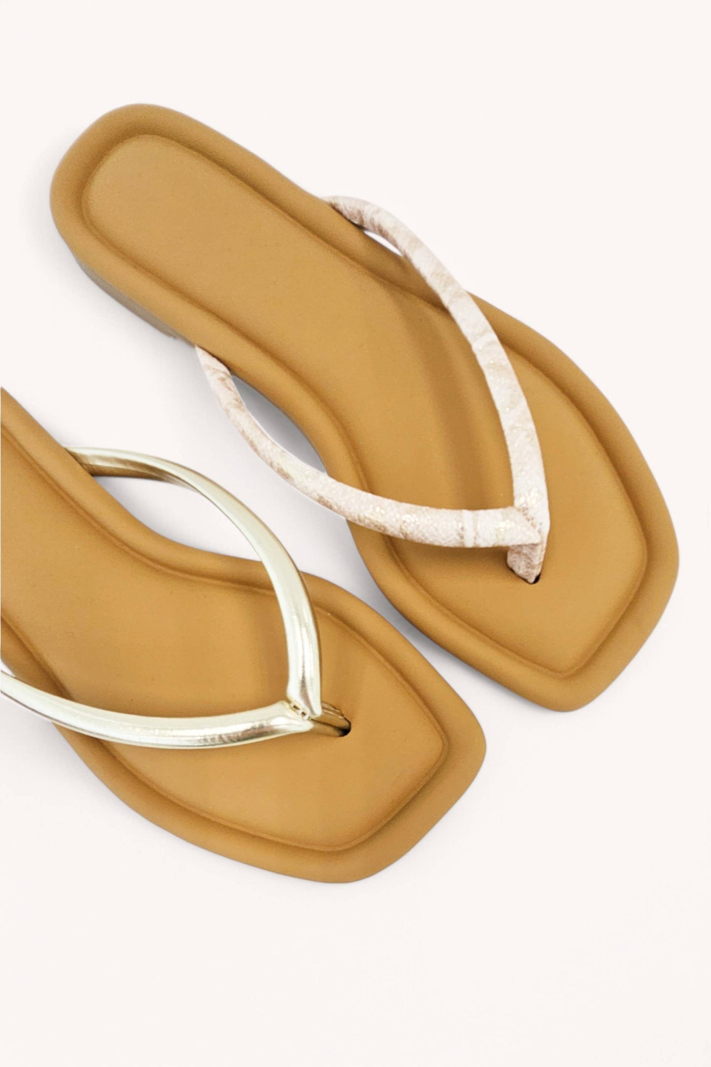 PRISCILLA-5 SQUARE TOE SIMPLE THONG STRAP SANDALS: BEIGE LINEN / B18