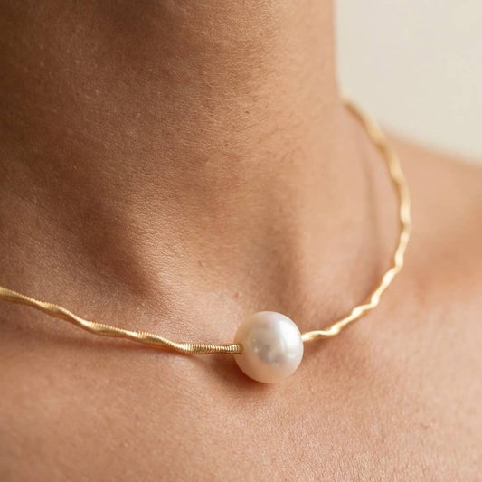 Pearl Bead Twisted Wire Choker Necklace: G