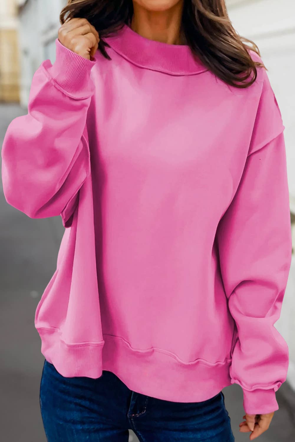Reversible Oversized Mock Neck Sweatshirt | S-4X: Black / L