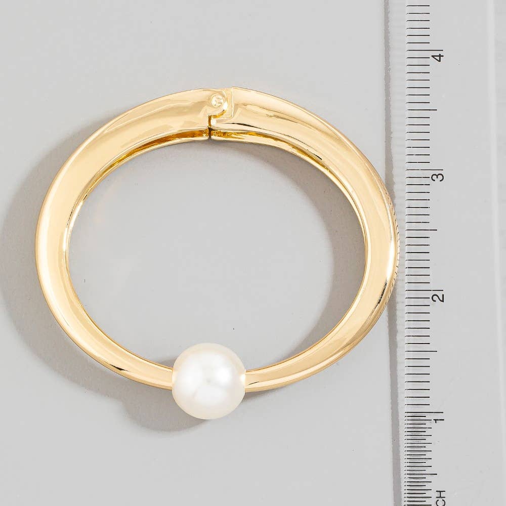 Pearl Bead Thin Metal Hinged Bangle Bracelet: G