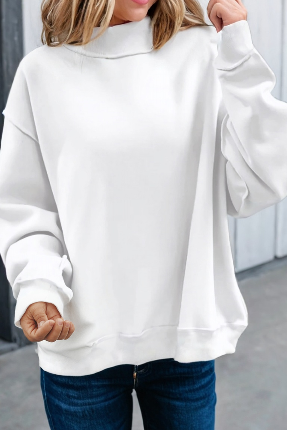 LAS Oversize Drop Shoulder Reversible Sweatshirt (S-XL): Light Grey / Missy / L