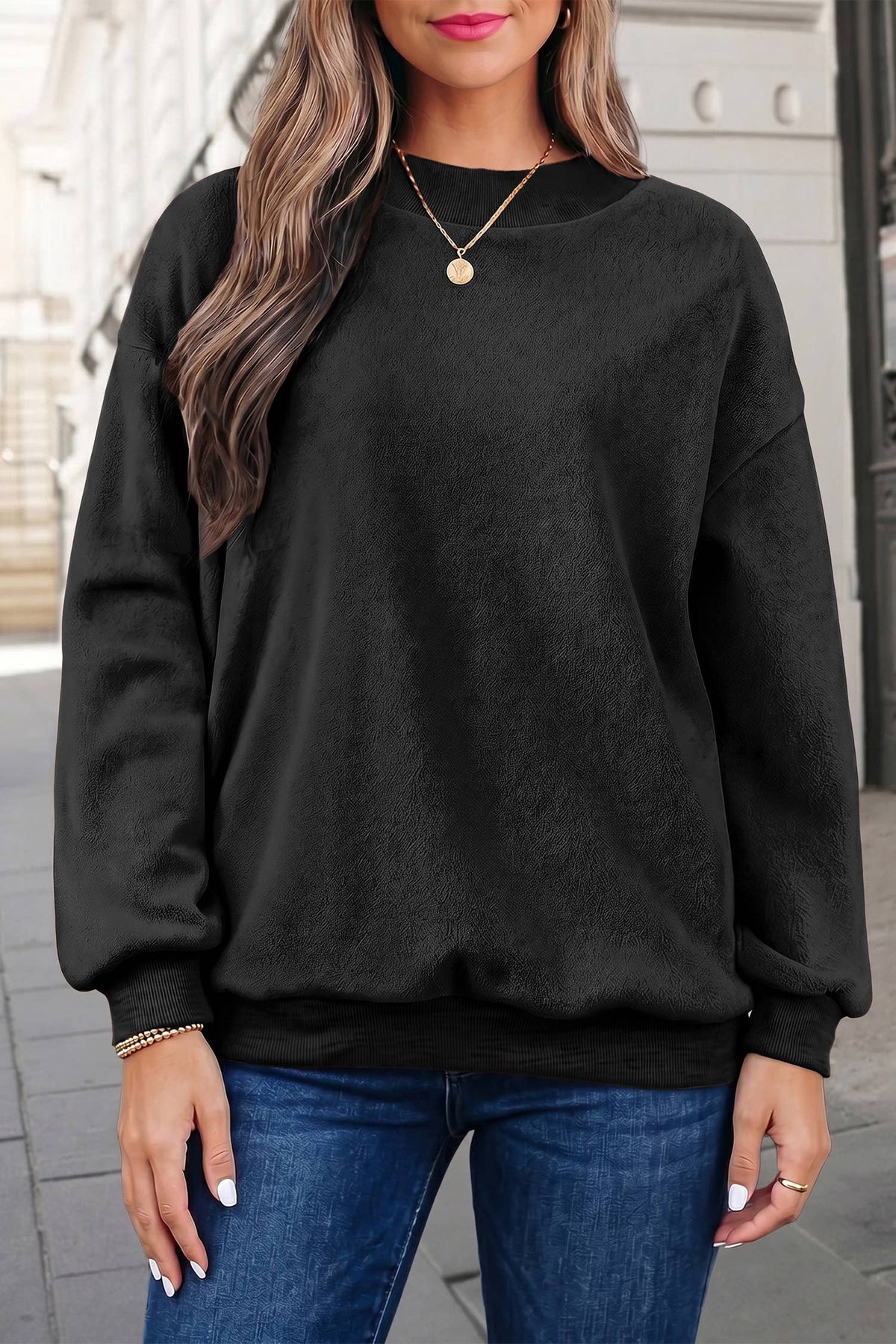 Reversible Oversized Mock Neck Sweatshirt | S-4X: Green / M