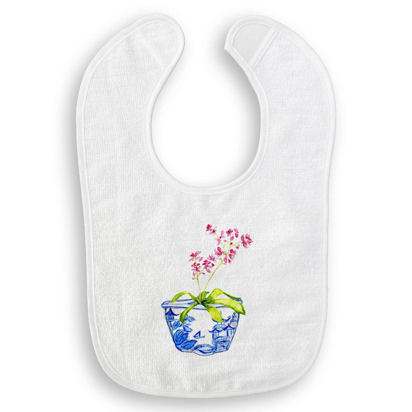 Blue & White Bowl with Pink Orchid: Dishtowel / -