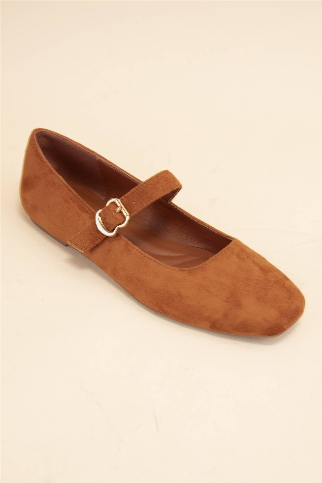 CHARLOTTE-10 BUCKLED STRAP SOFT SQUARE TOE MARY JANE FLATS: LEOPARD SUEDE / B12