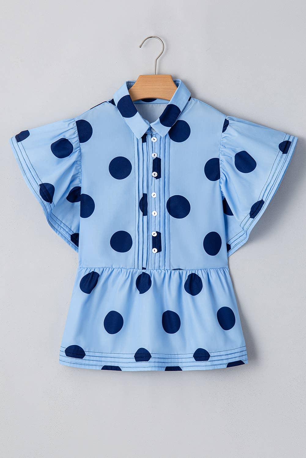 Polka Dot Print Ruffled Buttoned Summer Blouse | S-XL: As shown / Missy / M