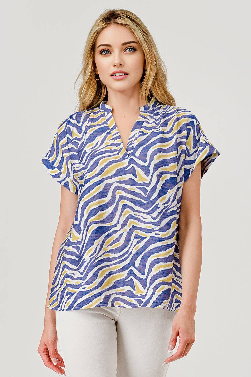 Mbt 9915 Tori Short Sleeve Game Day Top Purple Tiger Print