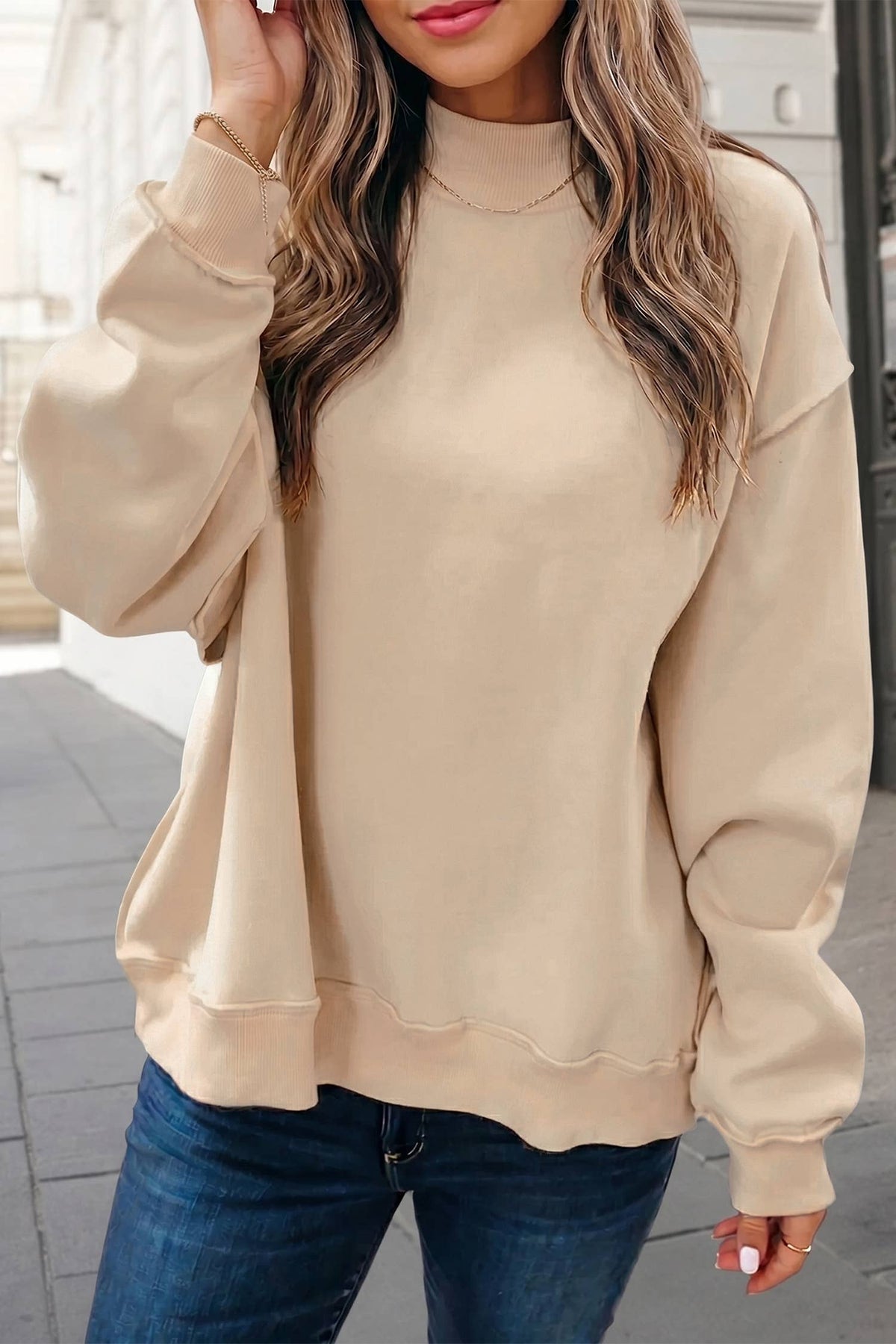 Reversible Oversized Mock Neck Sweatshirt | S-4X: Black / M