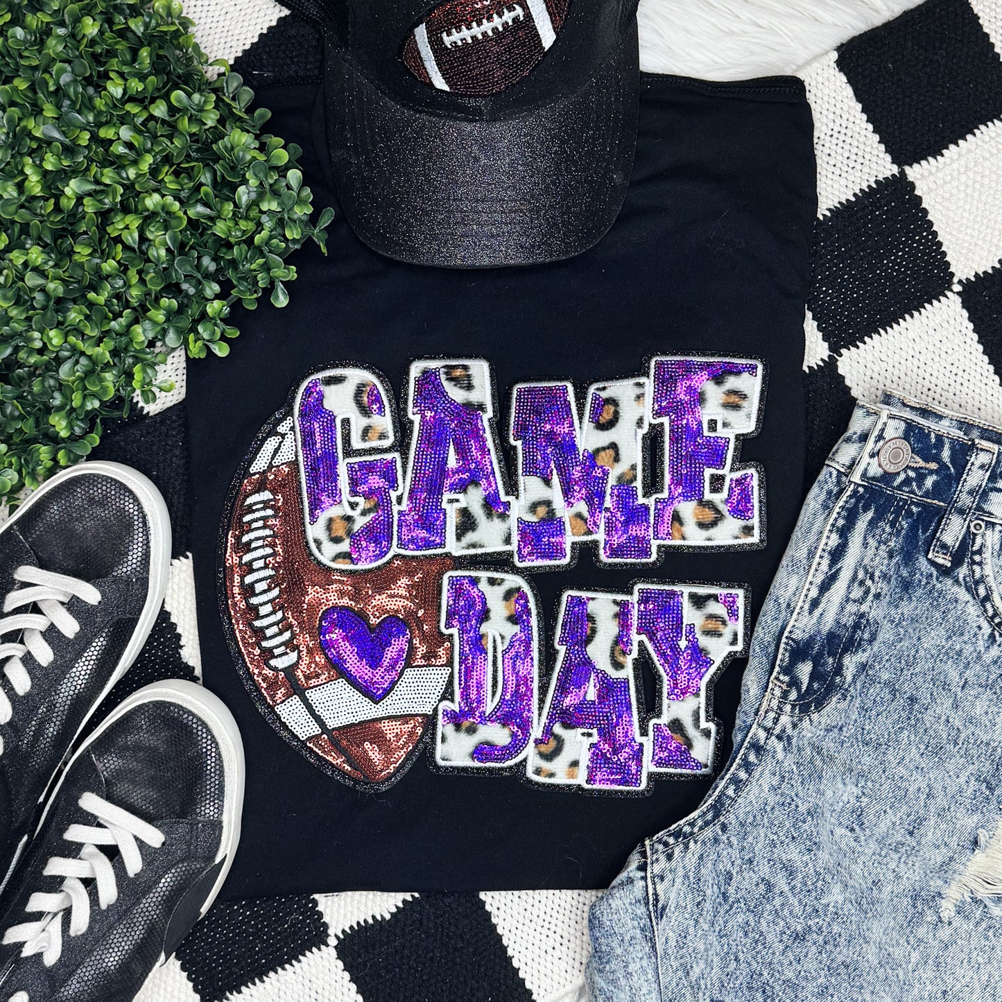 Purple Football Leopard & Sequin Tee: L