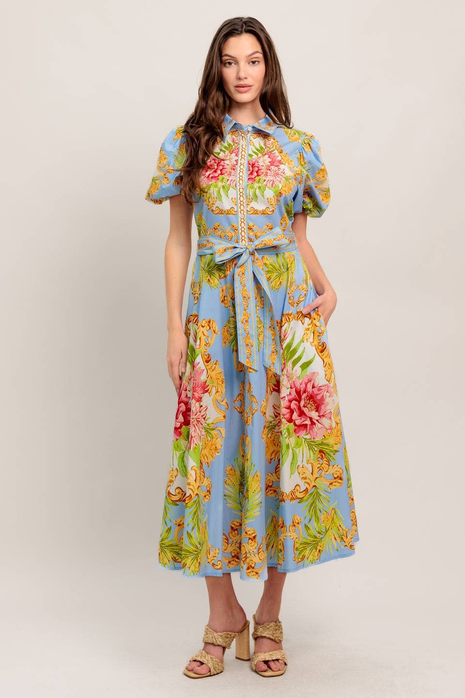 A printed woven midi dress - ID23438: LIGHT BLUE MULTI / Contemporary / M