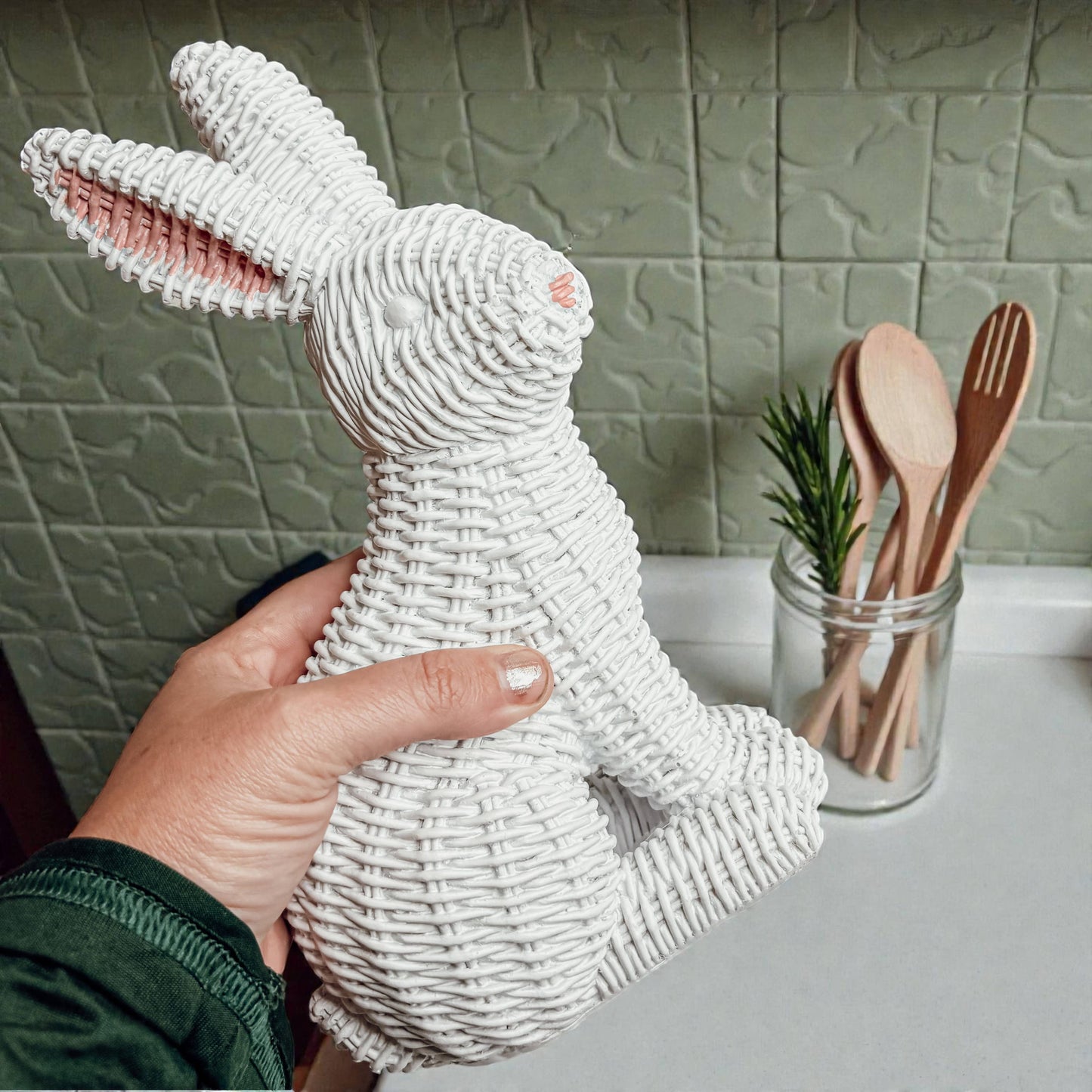 Rabbit Statue Wicker Weave Bunnies, Easter Bunny Home Decor: Brown