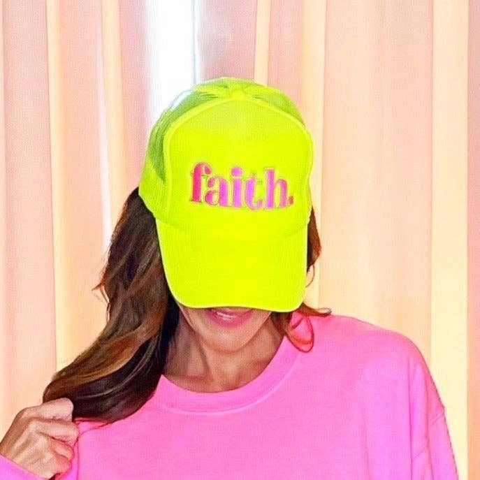 Neon faith. Trucker Hat: Neon Green - pink/yellow thread