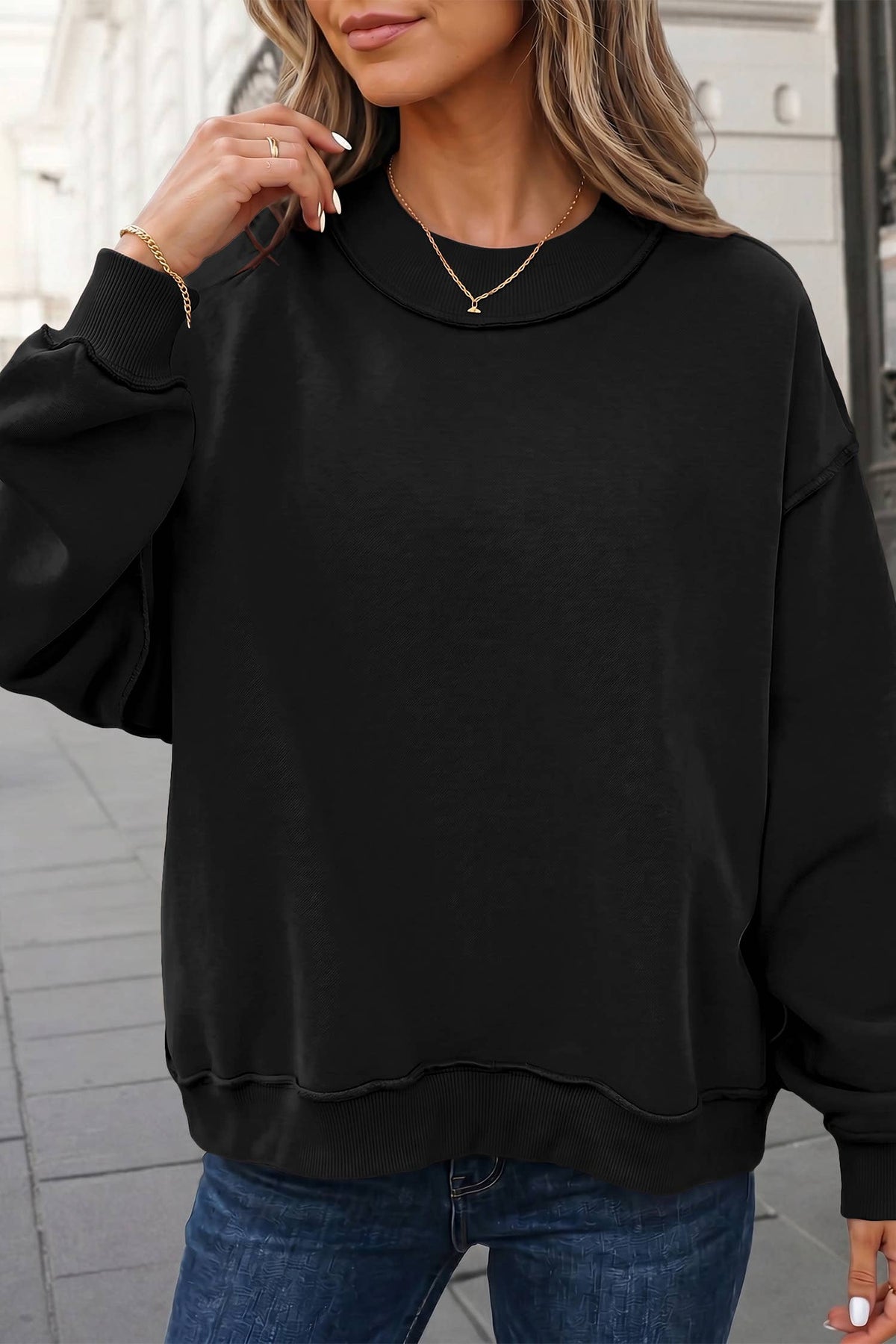 Reversible Oversized Mock Neck Sweatshirt | S-4X: Black / M