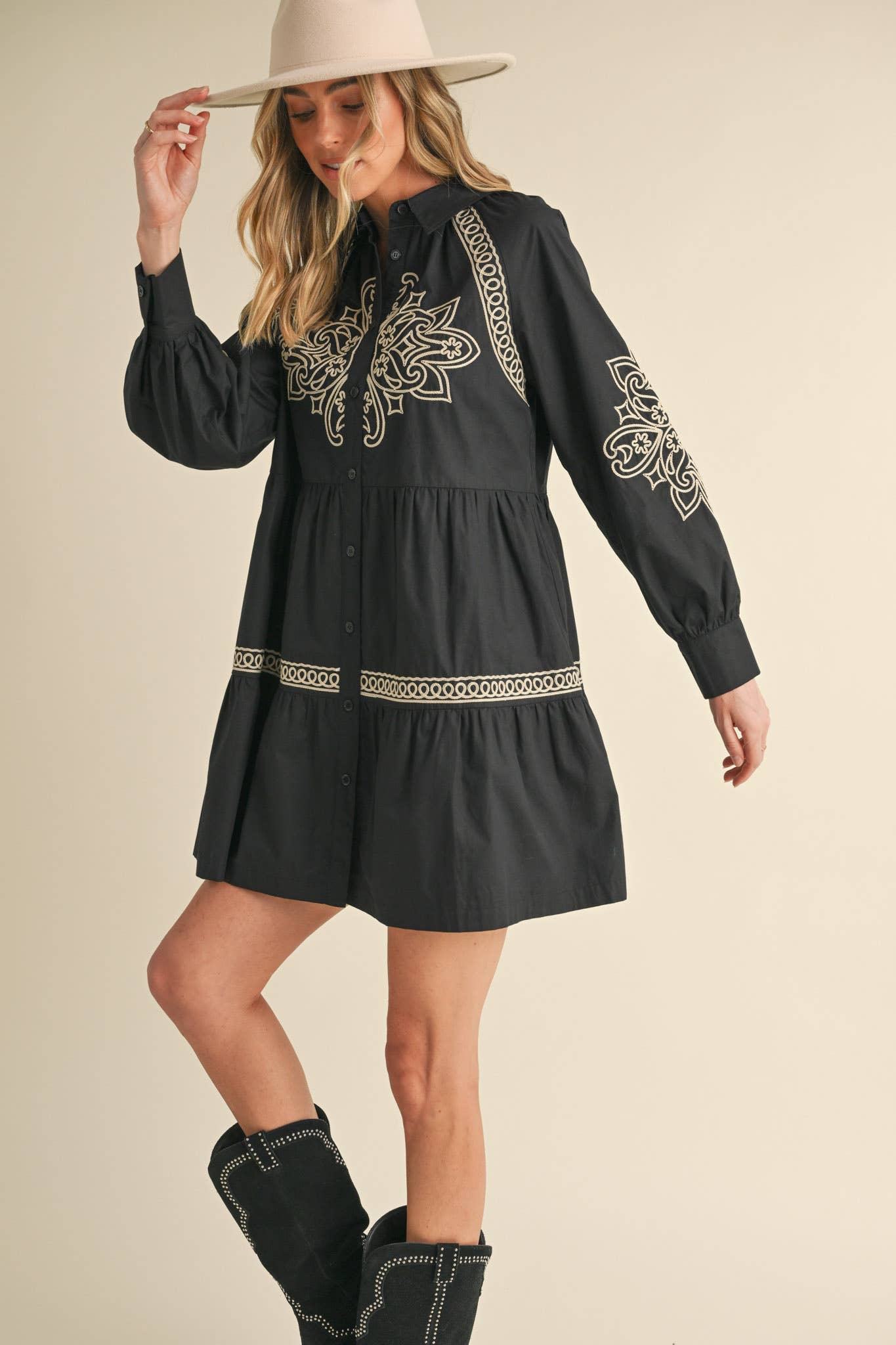 EMBROIDERED BUTTON DOWN MINI DRESS MDR3513: Hunter Green / M