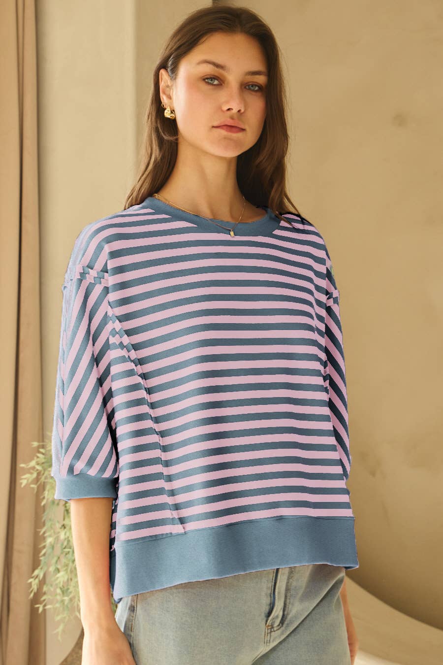 Striped Knit Top: Blue Multi / S
