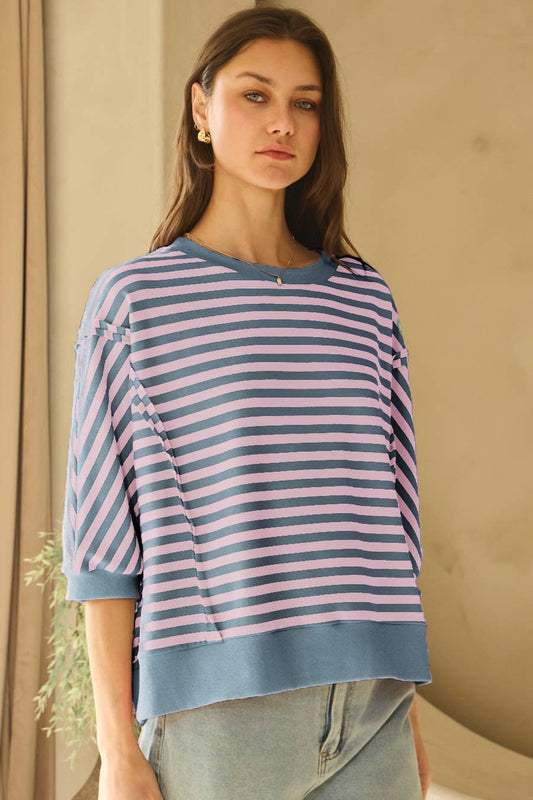 Striped Knit Top: Blue Multi / M