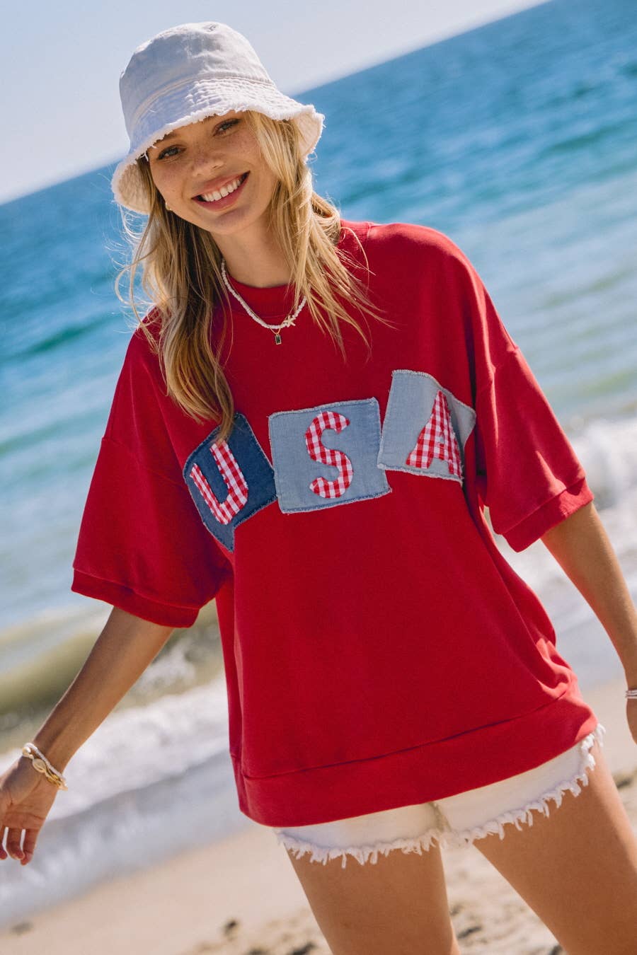 USA Logo Patch French Terry Top: Washed Red / S